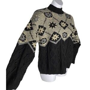 Robert Scott Sweater Sz XL Ski Black Blue Wool Blend Chunky Knit